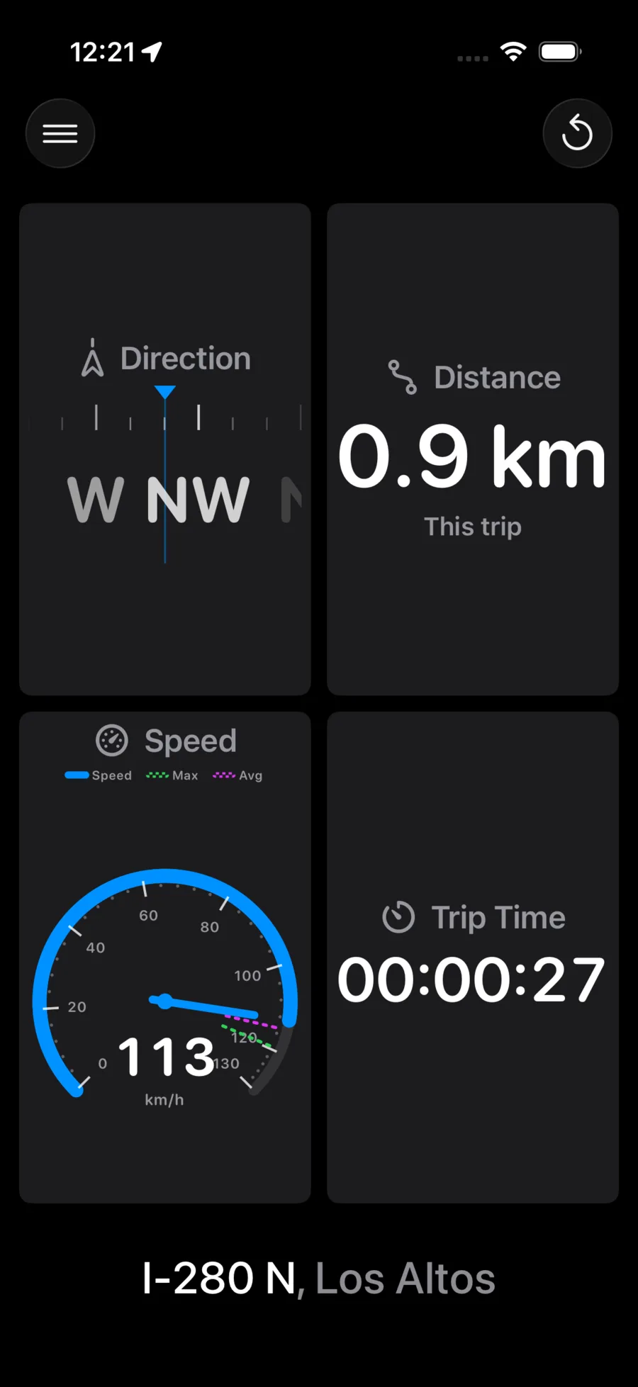 Car Driver Dash in a 4-tile layout with an animated speedometer gauge