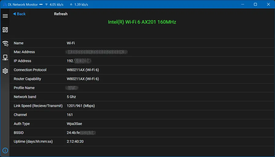 DL Network Monitor adapter details