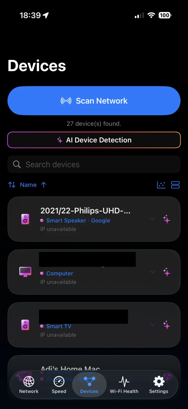 Network Pulse iOS device list